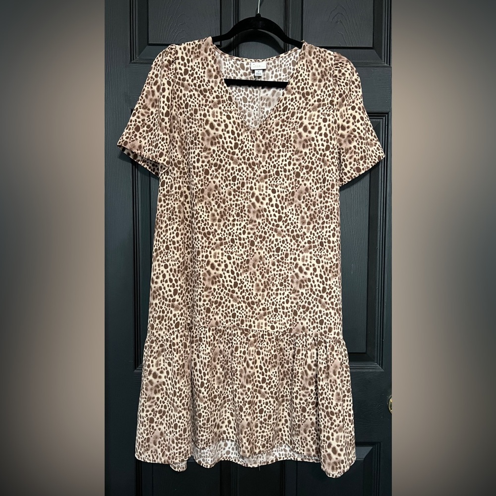 a new day Leopard Print V-Neck Short Sleeve Babydoll Dress